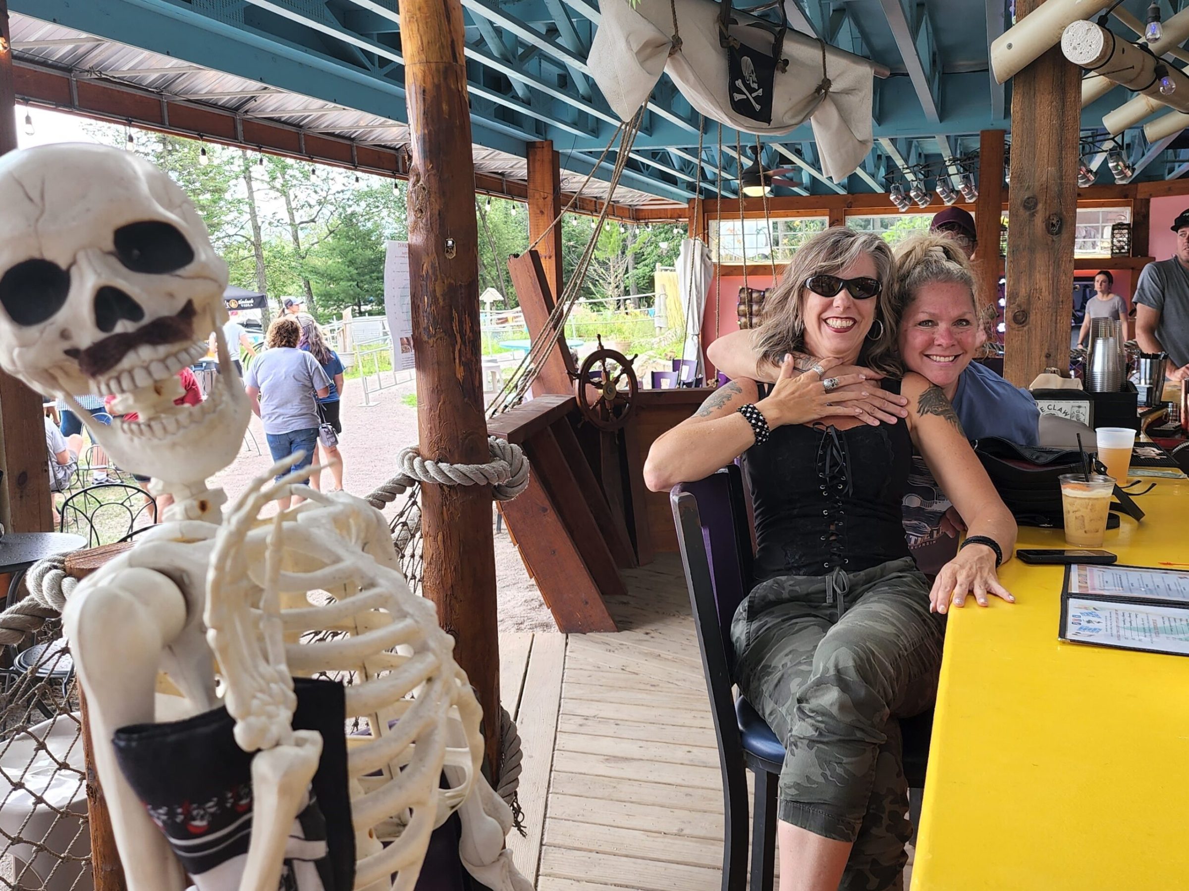 a group of people sitting at a train station
