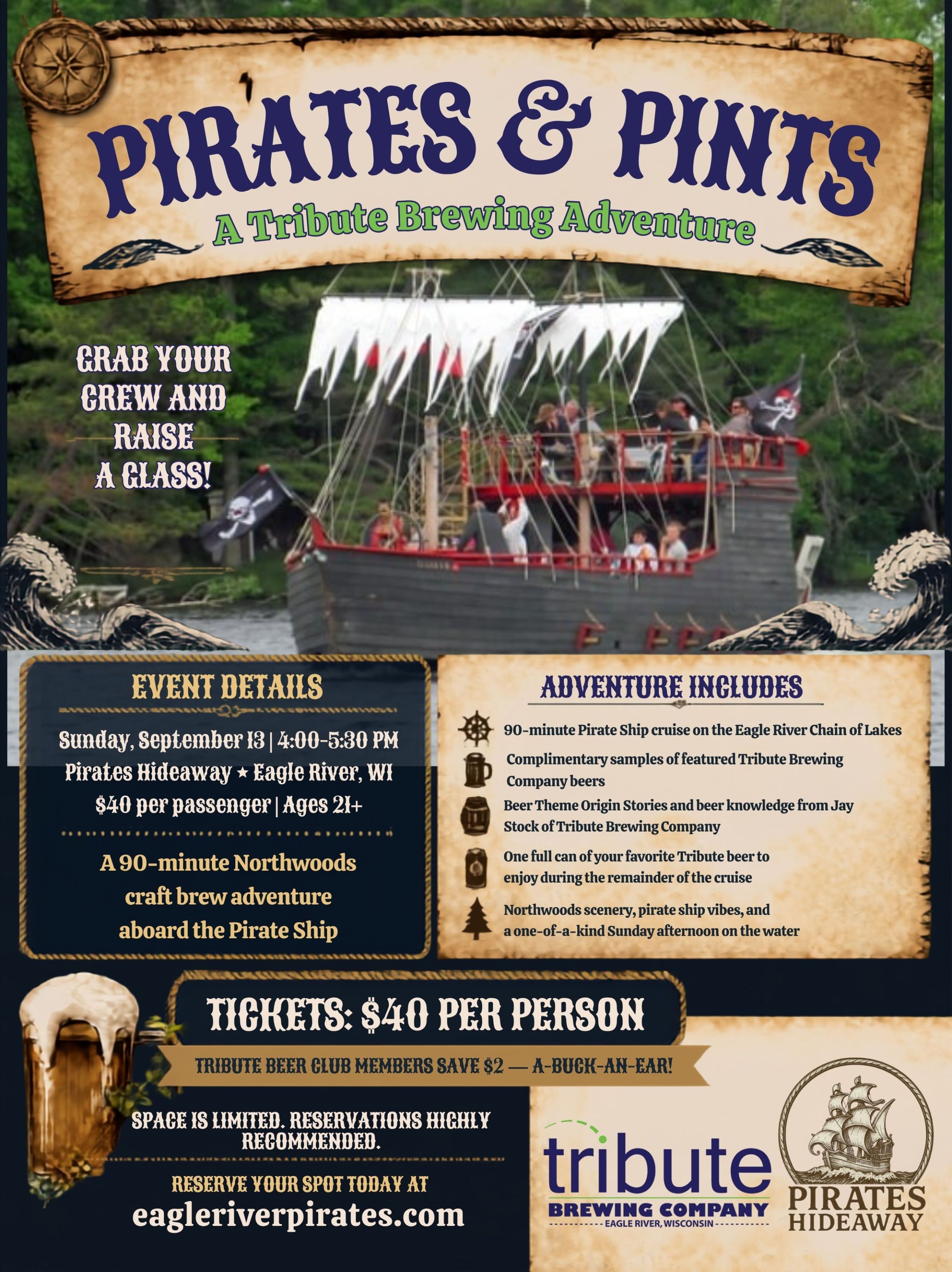 Pirate-themed event poster for a brewing adventure.
